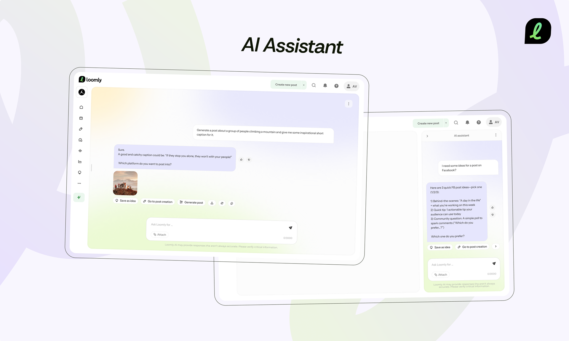 Loomly AI Assistant chat interface
