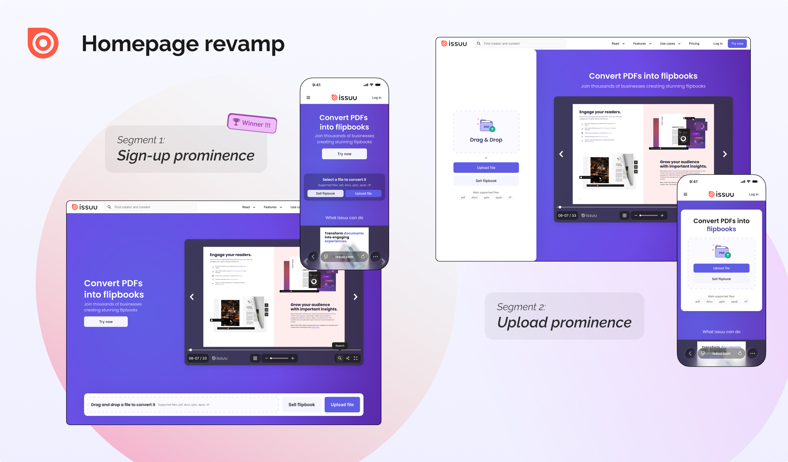 Homepage A/B test, treatments 1 and 2