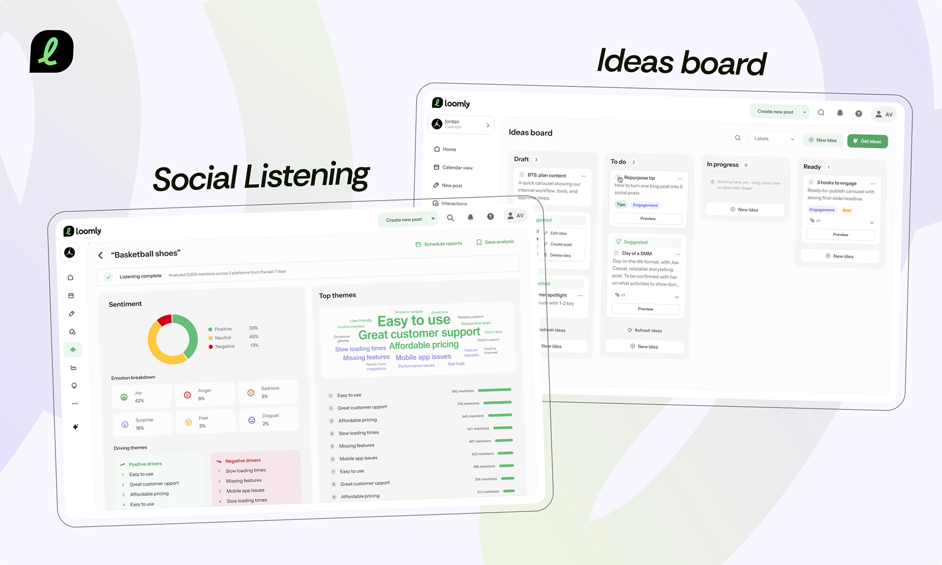 Social listening and ideas board